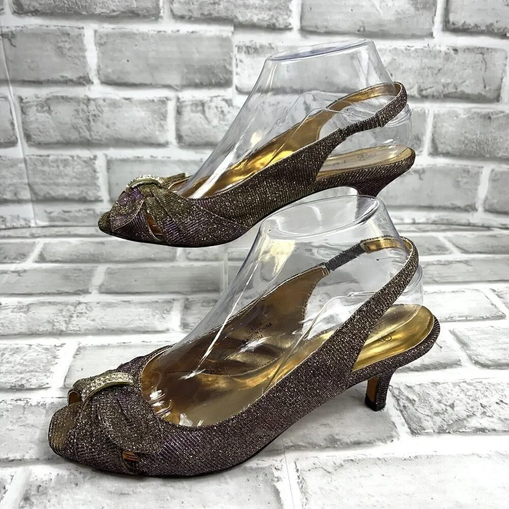 J Renee Slader Women’s Size 7 Colorful Shimmer Slingback Kitten Heel Shoes